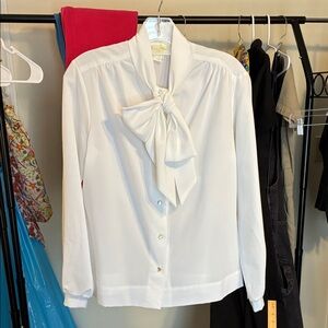 Vintage White Tie-Neck Blouse